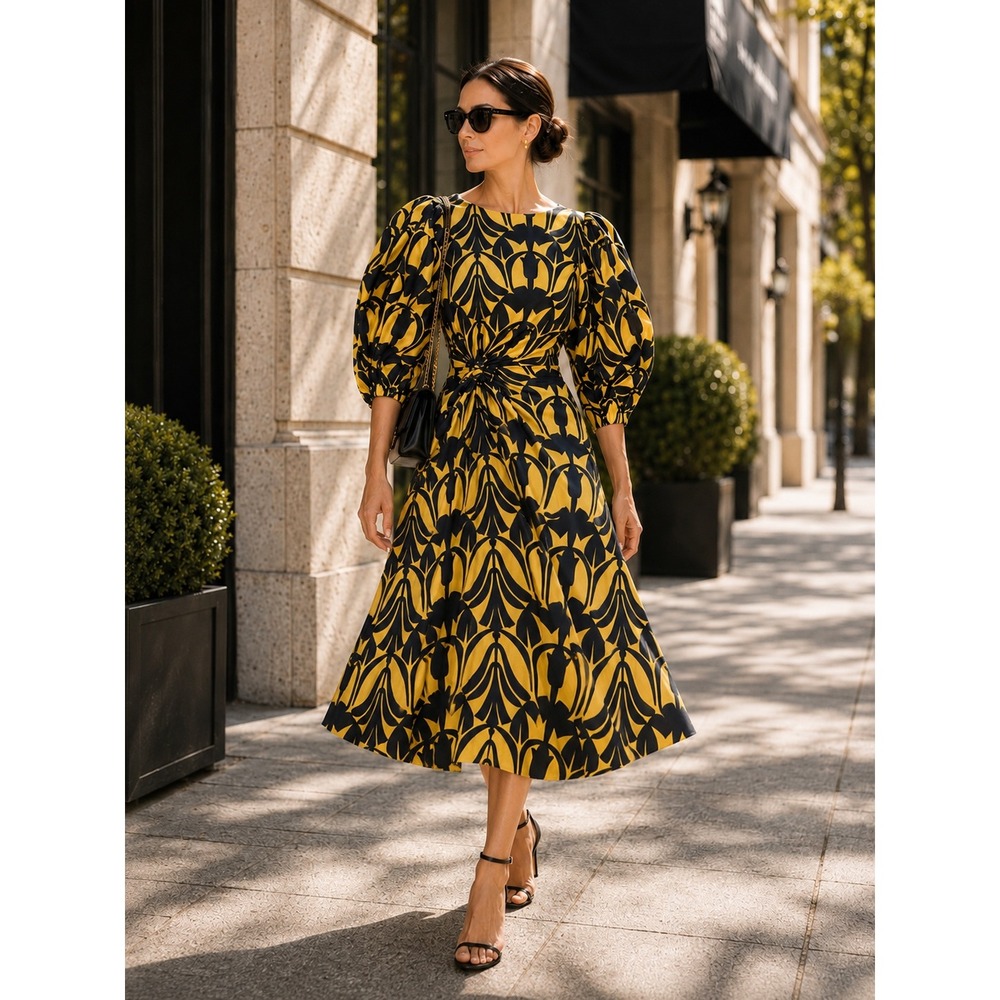 La DoubleJ Sorella Dress Women's Size S Yellow Excellent Bell Sleeves